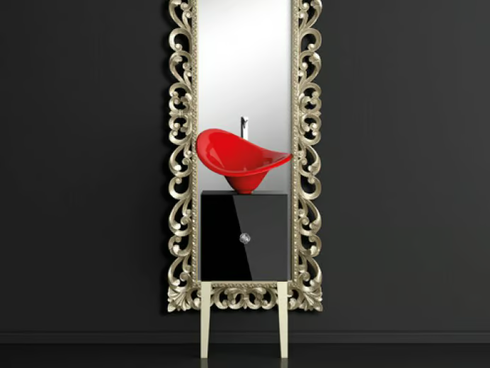 MONNALISA PRESTIGE FLOWER RED FERRARI - Single wooden vanity unit with mirror _ Glass Design